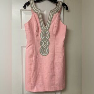Lilly Pulitzer Valli Pink shift dress with Silver gold detailing sz 6